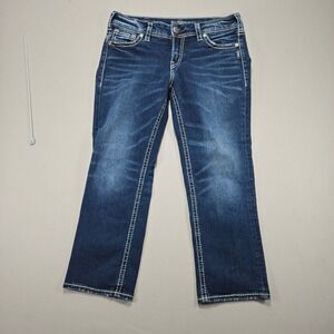 Silver Jeans Co. Fluid Denim Suki Mid Capri Thick Stitch Jeans Dark Wash‎ Womens